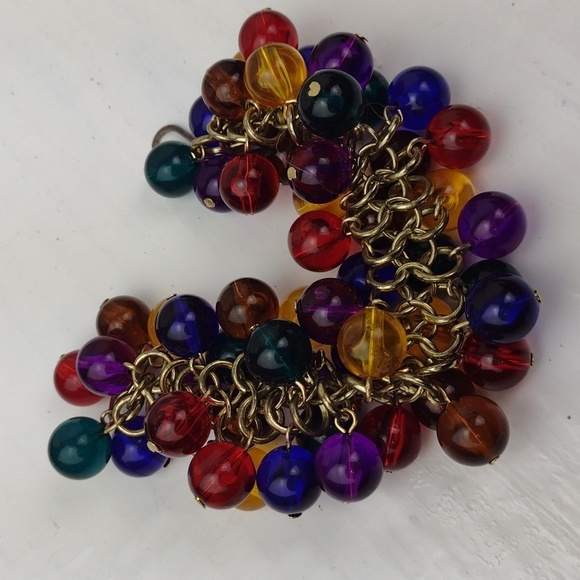 ❤️BundleOnly ❤️ Fun Gold Tone Chain Vibrant Multi-Color Bead Bangle Bracelet - Picture 5 of 8